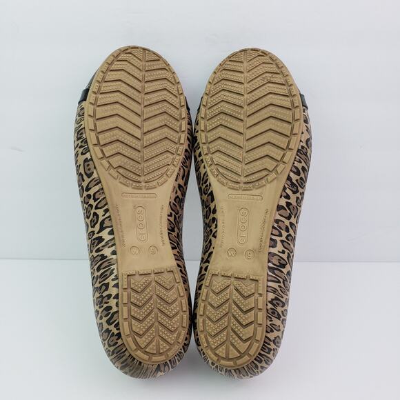 Crocs Womens Size 9 Brown Leopard Black Tie Slip On Comfort Ballet Flats Shoes - Picture 8 of 11
